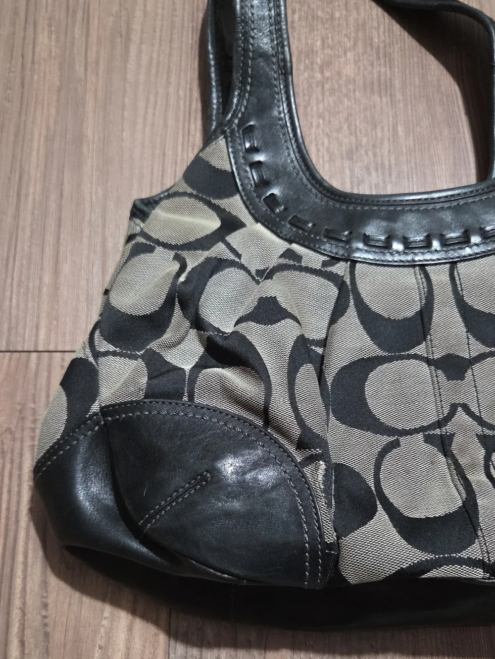 Coach Ergo Y2K Black Leather & Brown Signature Canvas Shoulder Bag